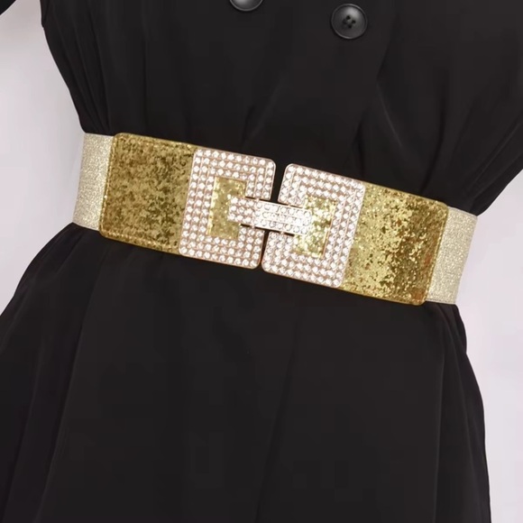 Accessories - 03-Luxury Rhinestone metallic shine elastic belt